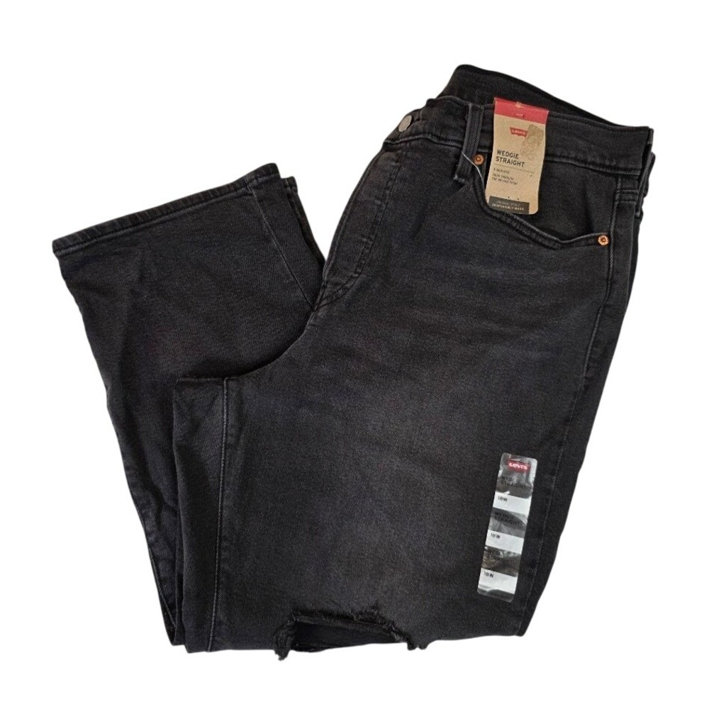 Levi's Womens 18W Wedgie Straight Jeans Black Distressed High Rise A09770007 NWT